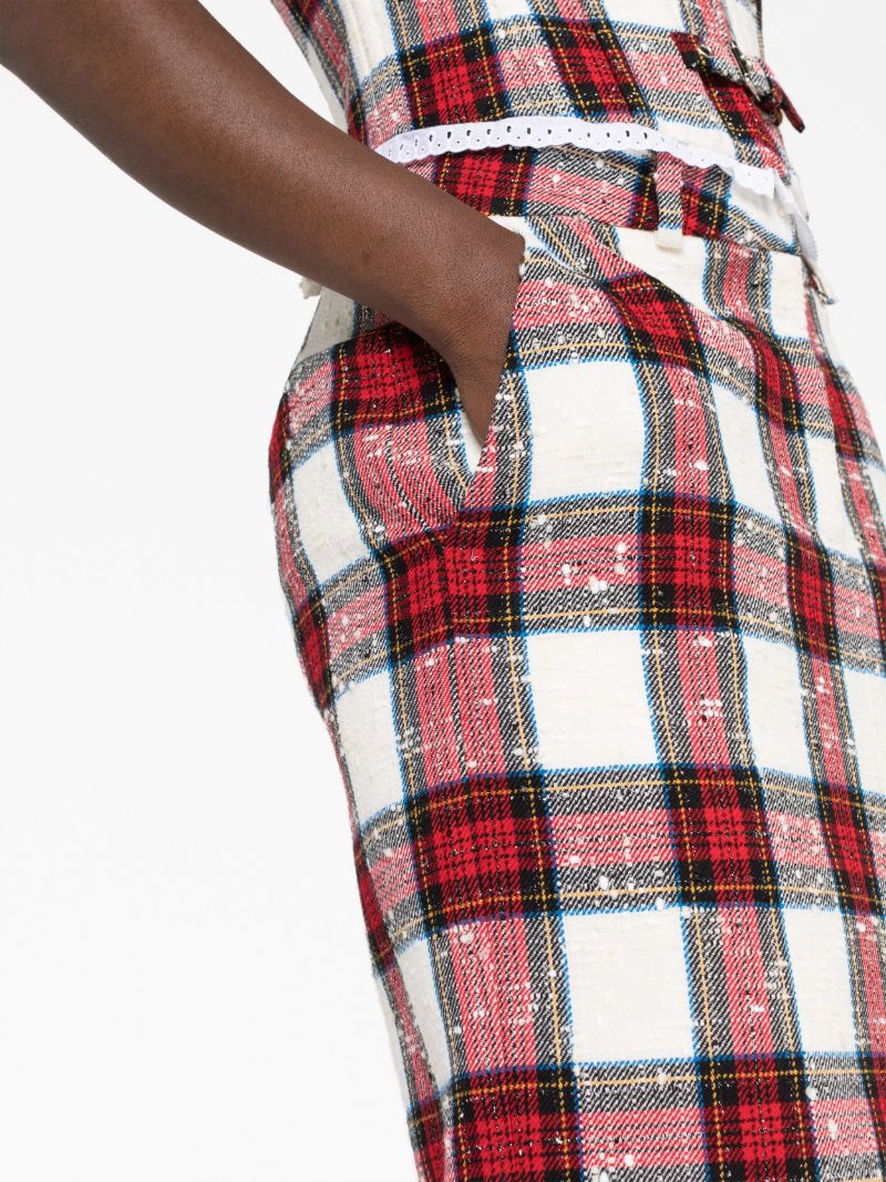 Neutral Tartan Print Pencil Skirt