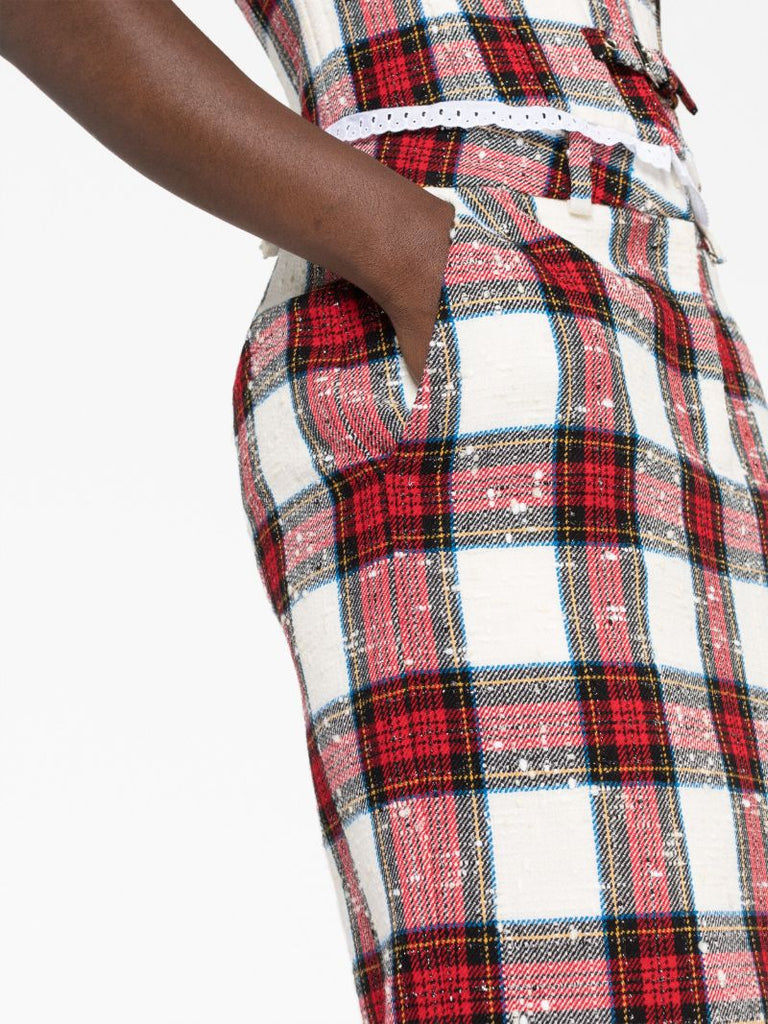 Neutral Tartan Print Pencil Skirt