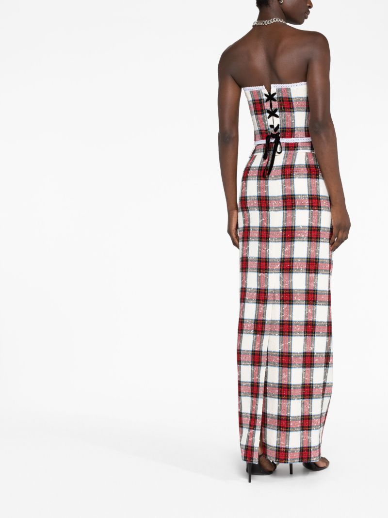 Neutral Tartan Print Pencil Skirt