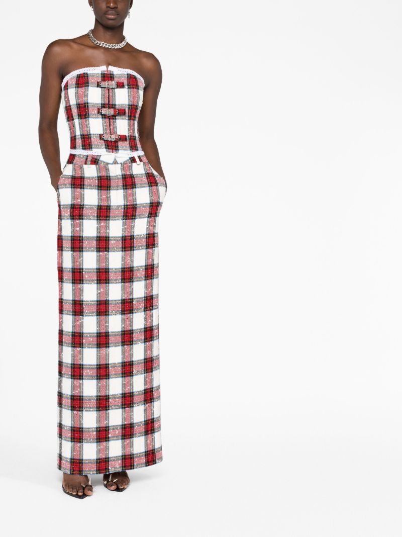 Neutral Tartan Print Pencil Skirt