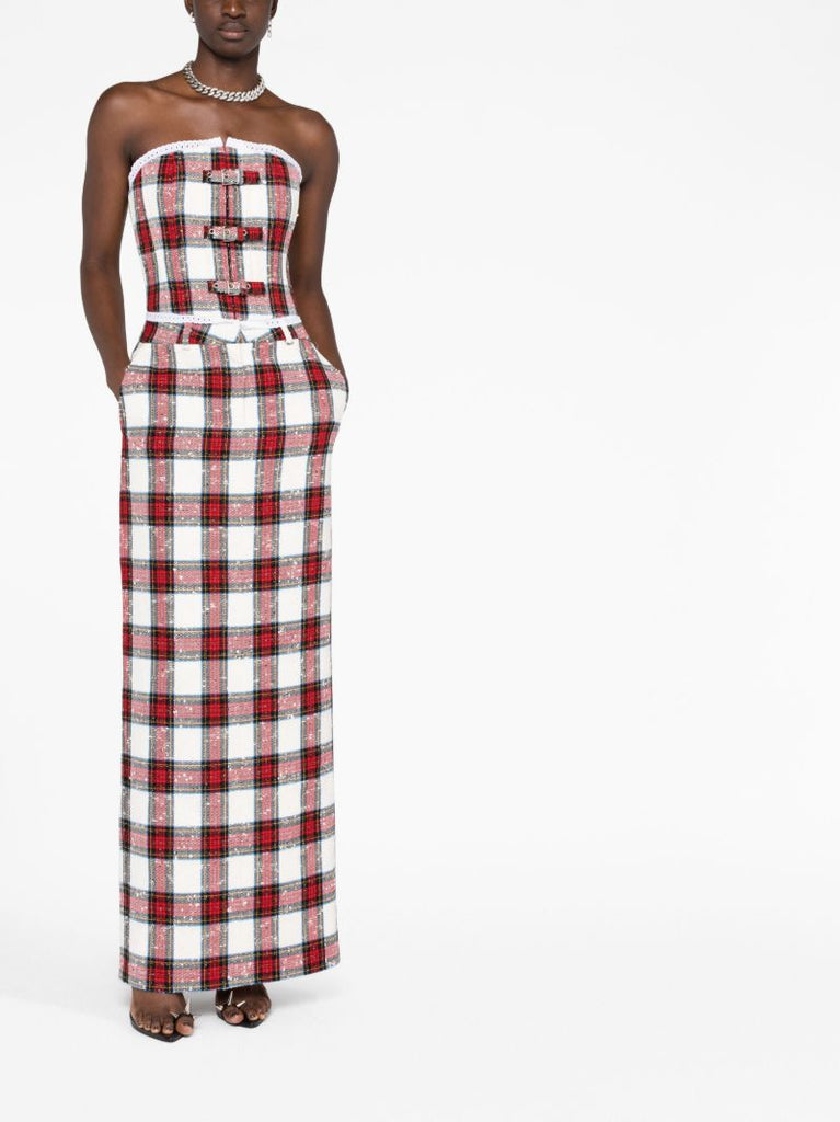 Neutral Tartan Print Pencil Skirt