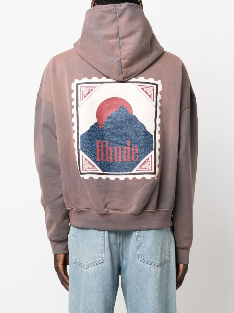 Grey Distressed Stamp Print Cotton Hoodie