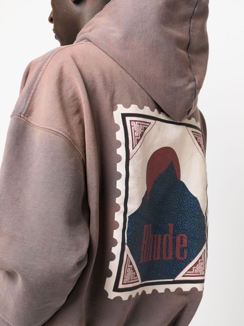 Grey Distressed Stamp Print Cotton Hoodie