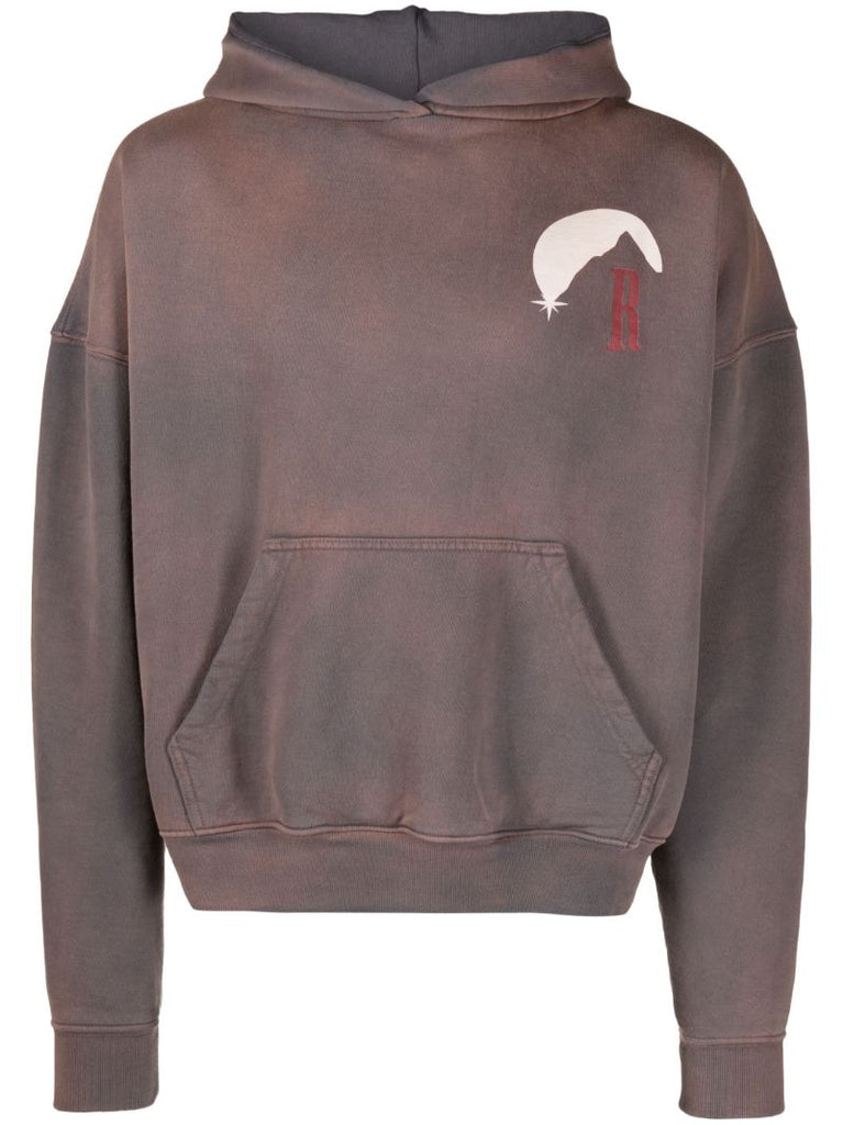 Grey Distressed Stamp Print Cotton Hoodie