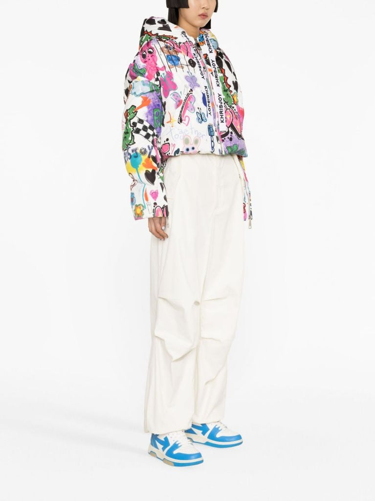 White Khris Graffiti Love-print Puffer Jacket