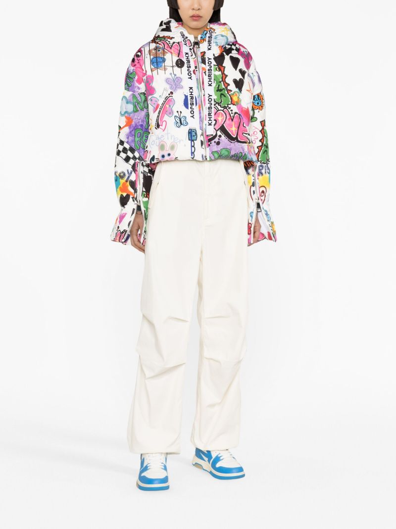 White Khris Graffiti Love-print Puffer Jacket