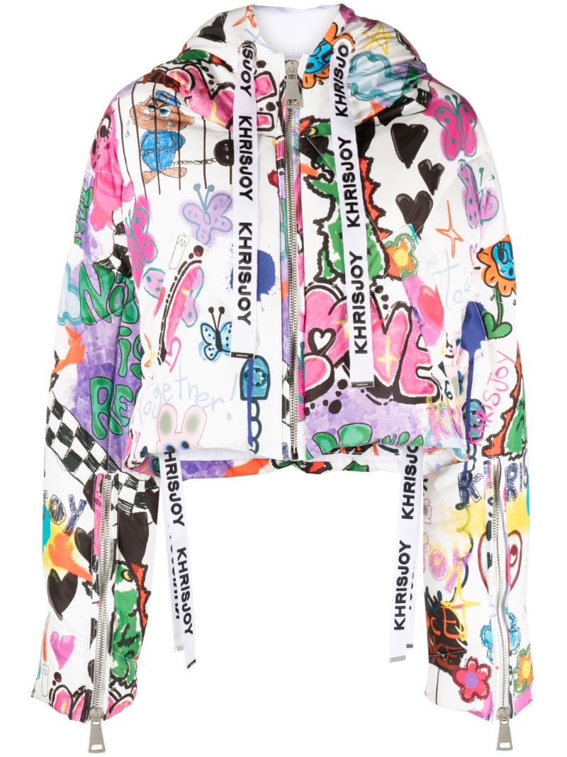 White Khris Graffiti Love-print Puffer Jacket