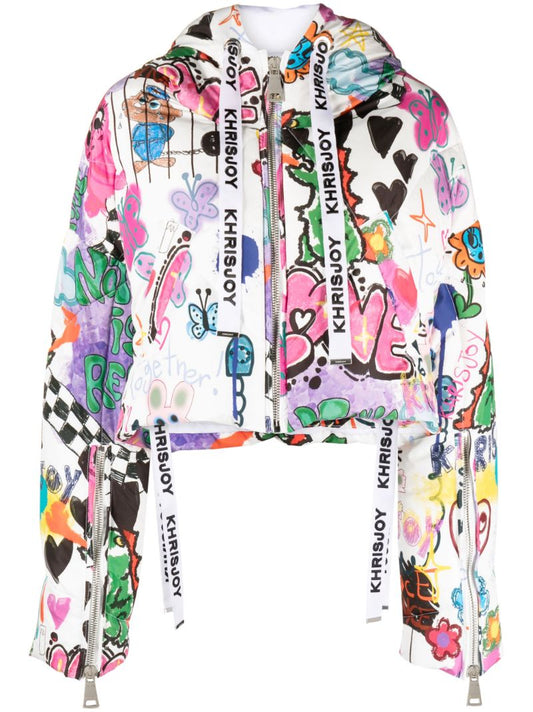 White Khris Graffiti Love-print Puffer Jacket