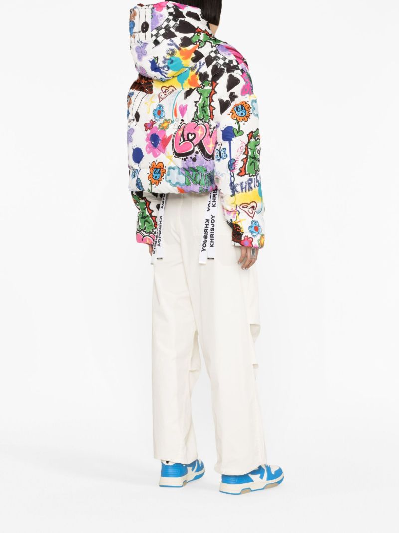 White Khris Graffiti Love-print Puffer Jacket
