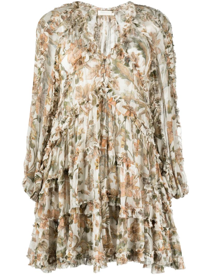 Orange Chintz Floral-print Mini Dress