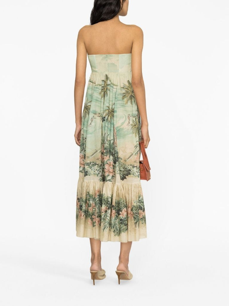 Green Vacay Strapless Cotton Dress