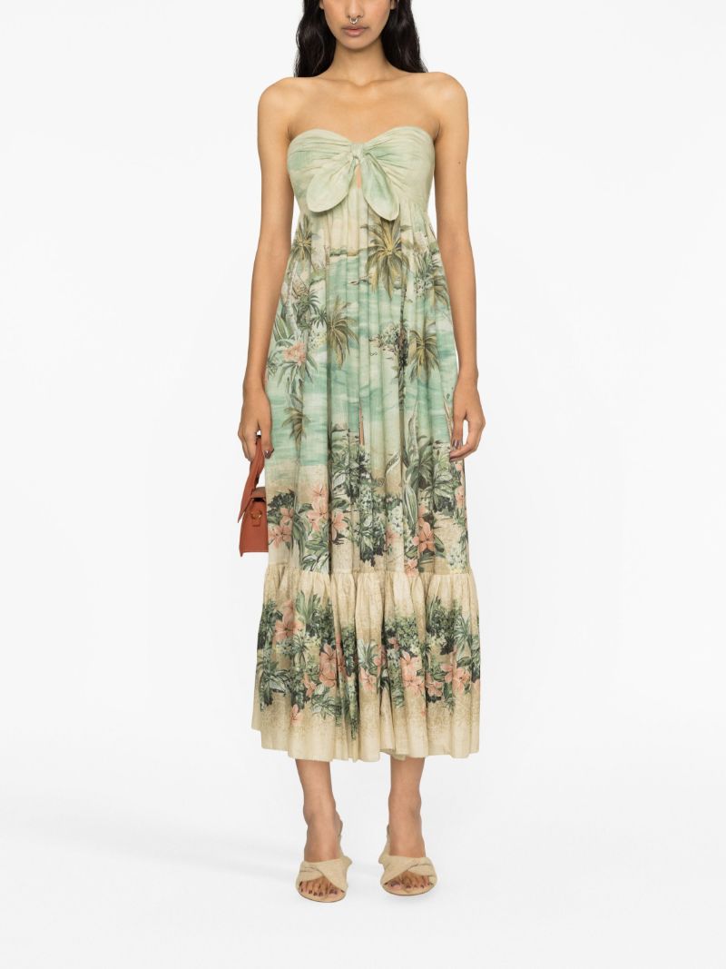 Green Vacay Strapless Cotton Dress