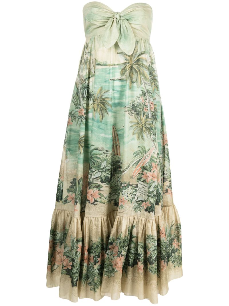 Green Vacay Strapless Cotton Dress
