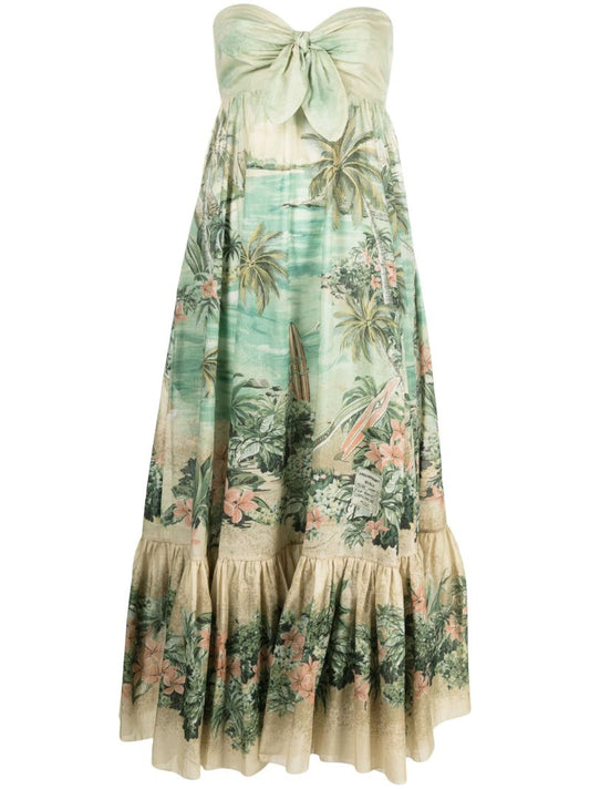 Green Vacay Strapless Cotton Dress