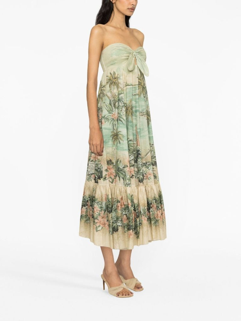 Green Vacay Strapless Cotton Dress