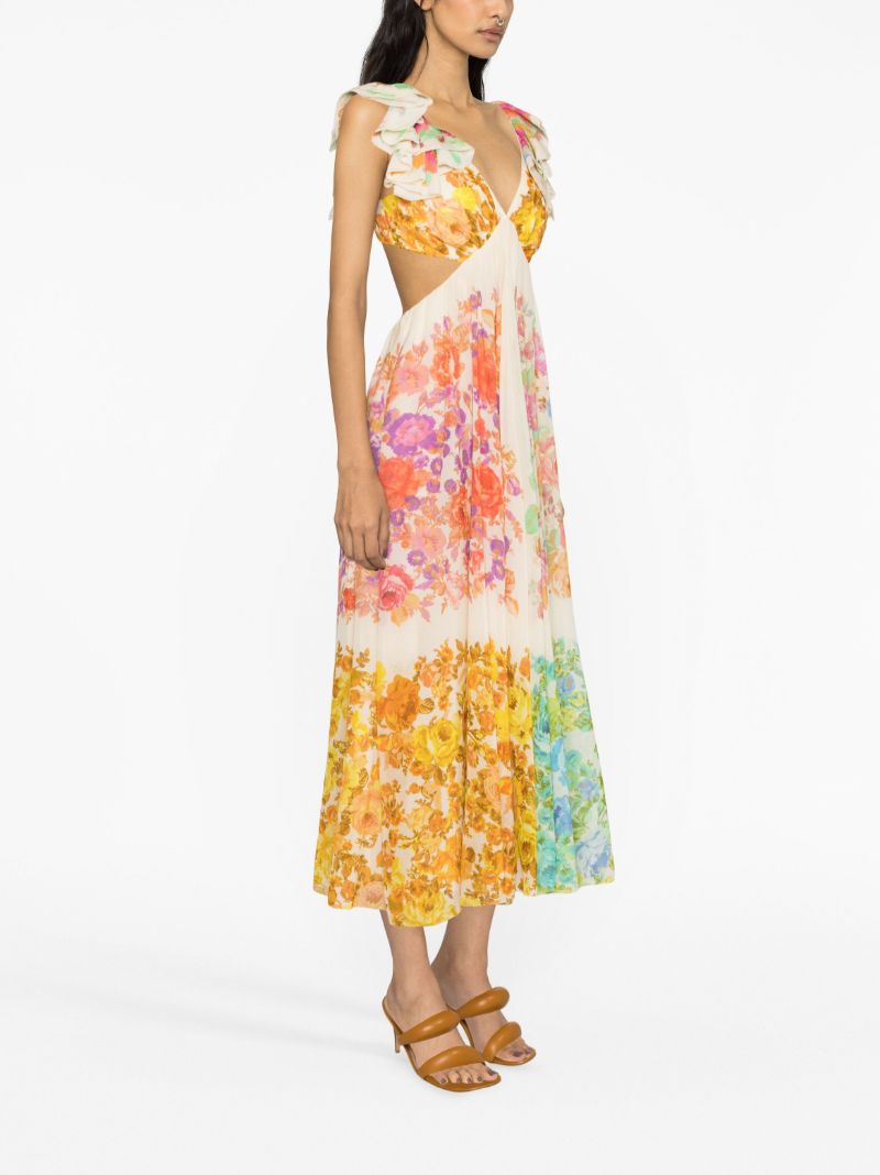 Yellow Raie Floral-print Midi Dress