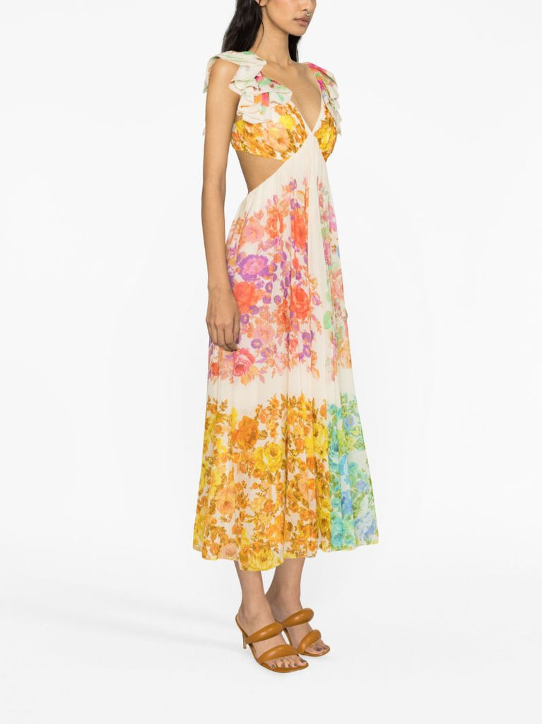Yellow Raie Floral-print Midi Dress