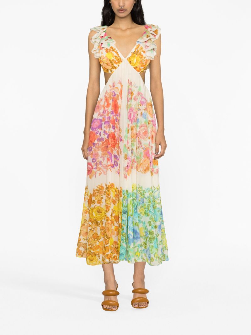 Yellow Raie Floral-print Midi Dress