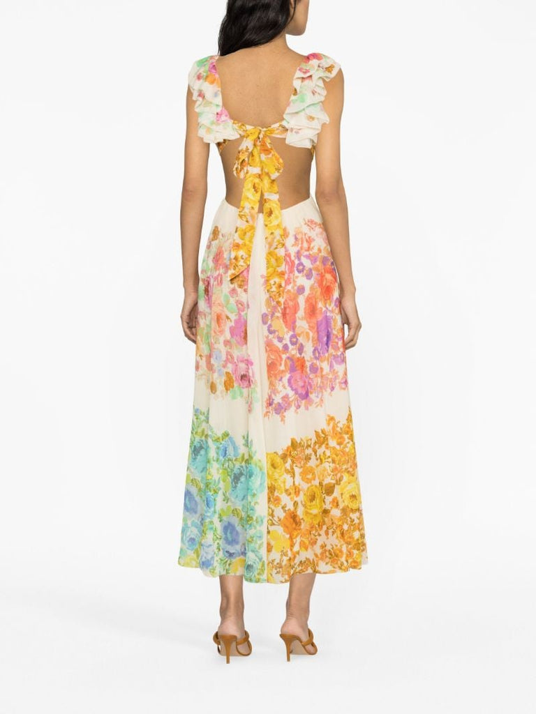 Yellow Raie Floral-print Midi Dress
