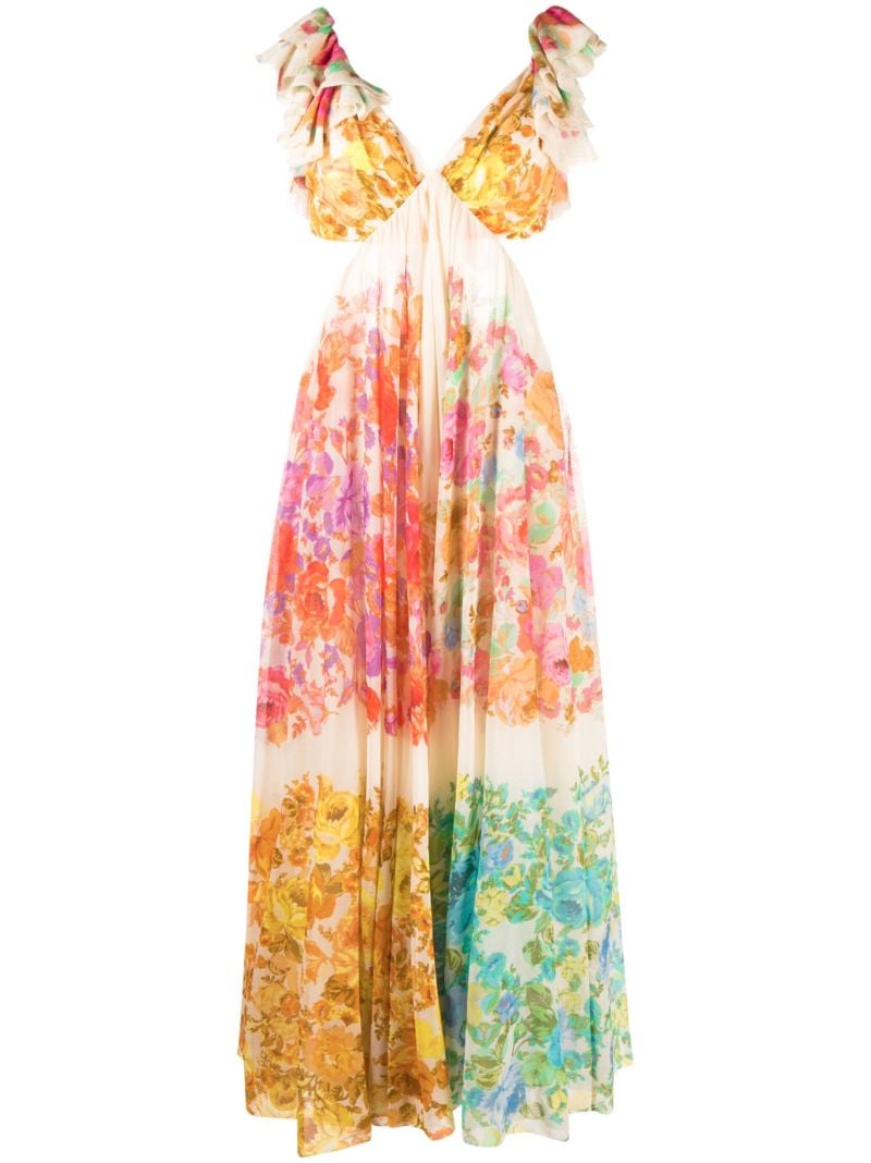 Yellow Raie Floral-print Midi Dress