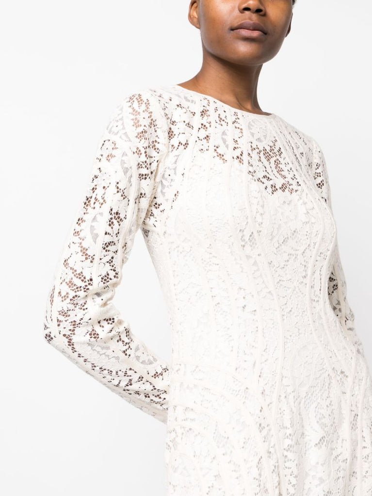 White Devi Floral Lace Midi Dress