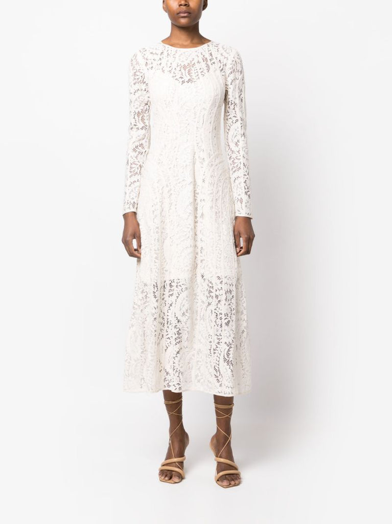 White Devi Floral Lace Midi Dress