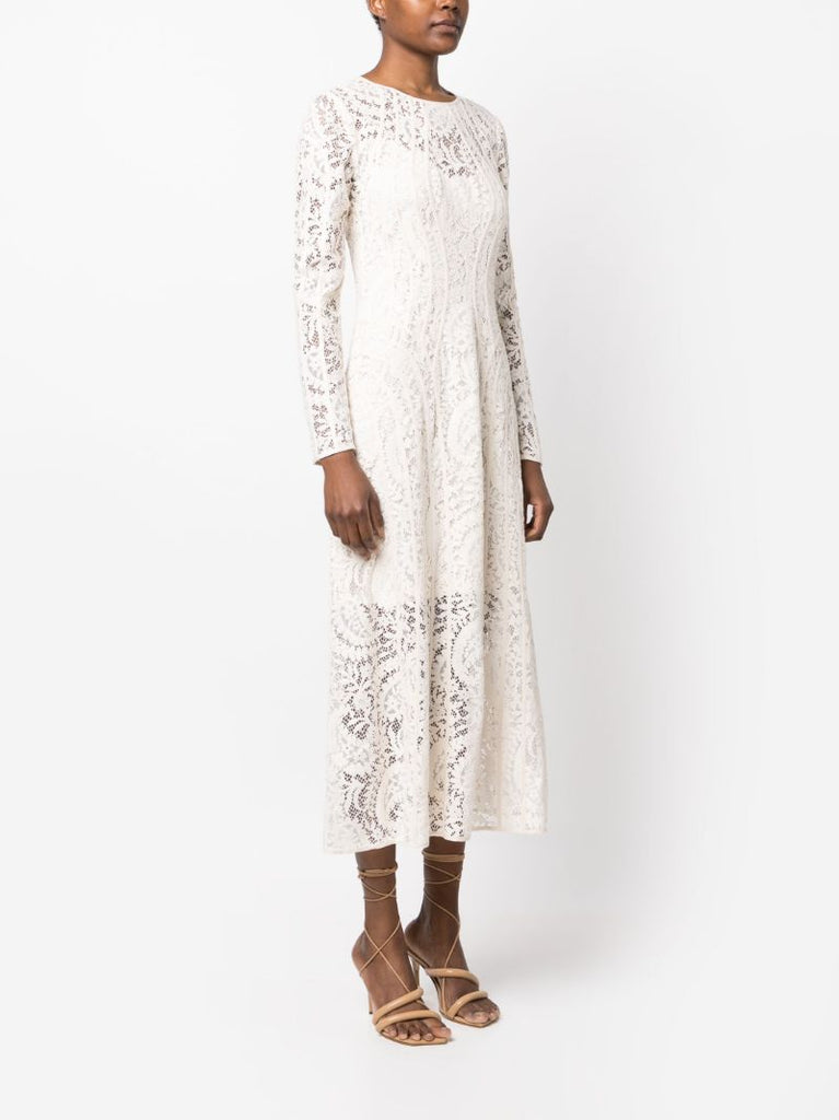 White Devi Floral Lace Midi Dress