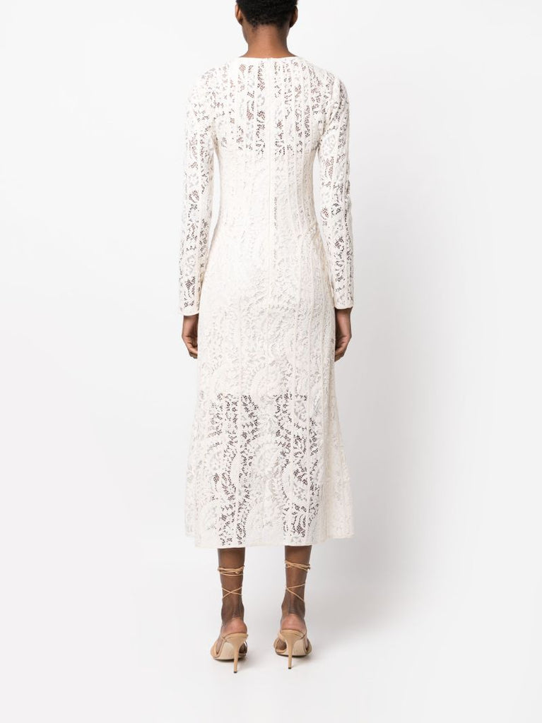 White Devi Floral Lace Midi Dress
