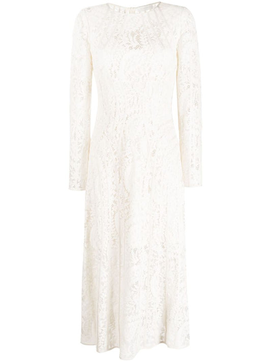 White Devi Floral Lace Midi Dress