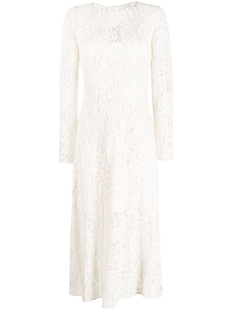 White Devi Floral Lace Midi Dress