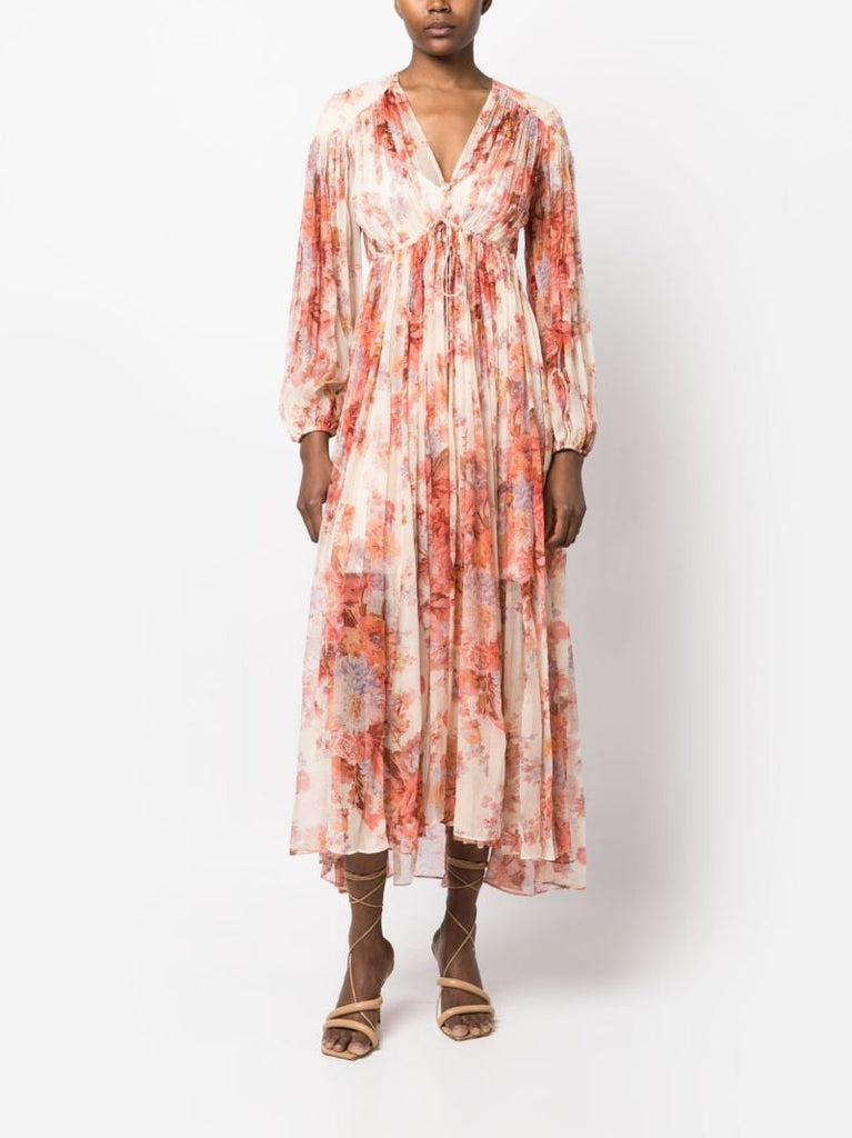 Neutral Devi Floral-print Silk Dress