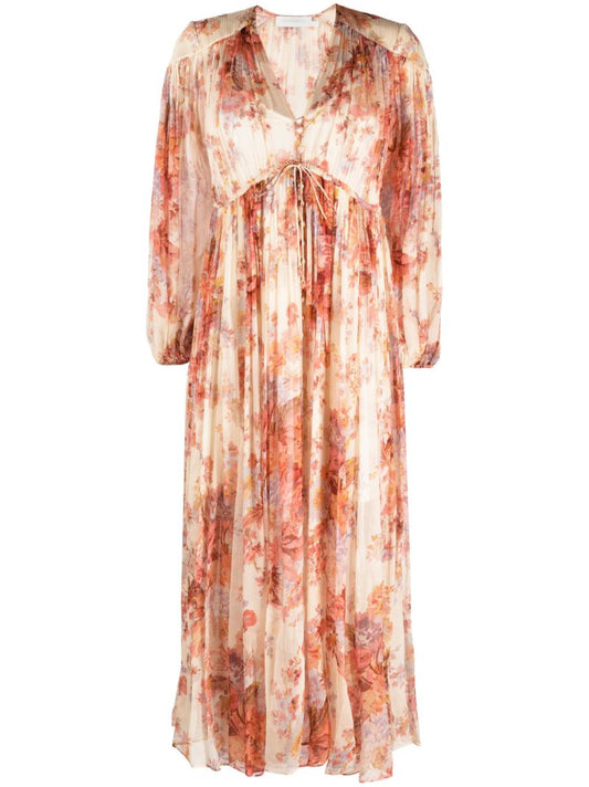 Neutral Devi Floral-print Silk Dress