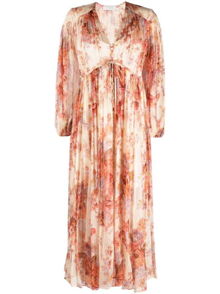 Neutral Devi Floral-print Silk Dress