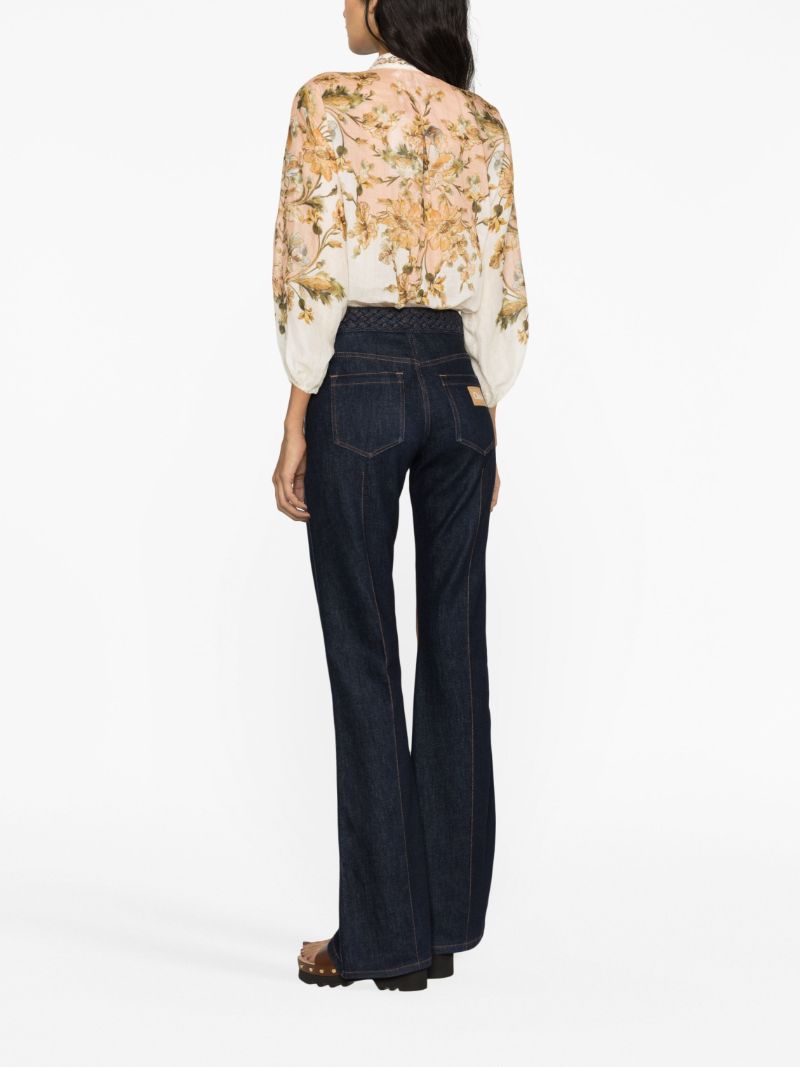Neutral Chintz Tie Neck Blouse