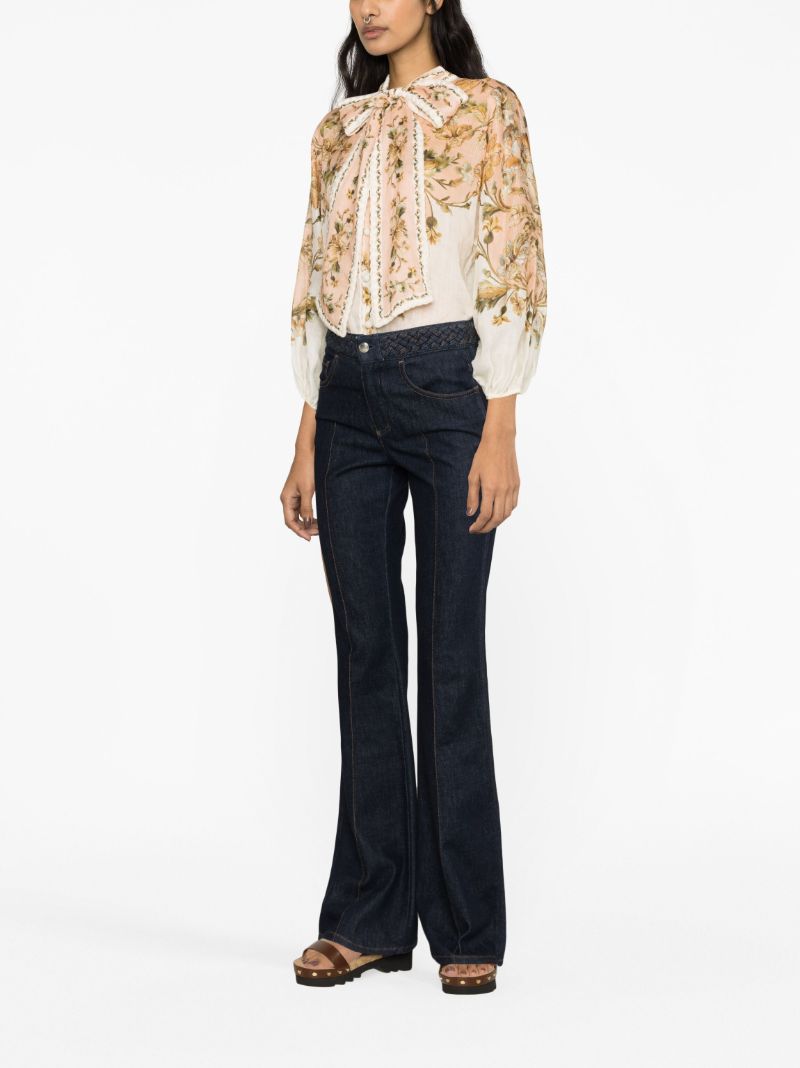 Neutral Chintz Tie Neck Blouse