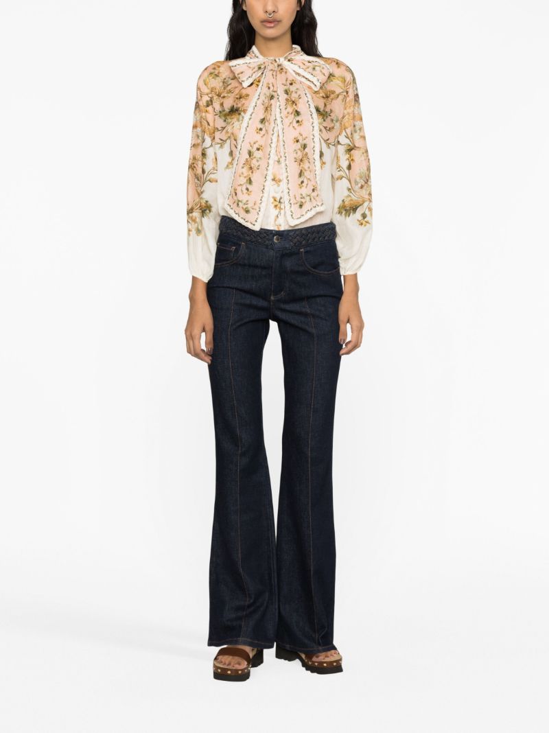 Neutral Chintz Tie Neck Blouse