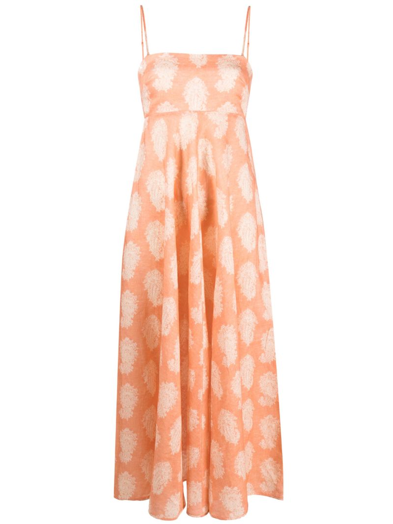 Orange Devi Paisley Print Linen Dress