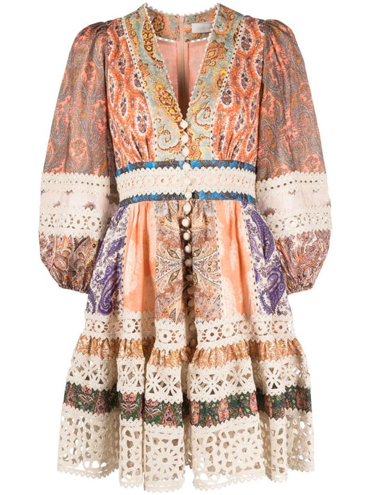 Neutral Devi Paisley Print Dress