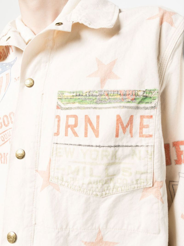 Neutral Printed Cotton Shirt Jacket