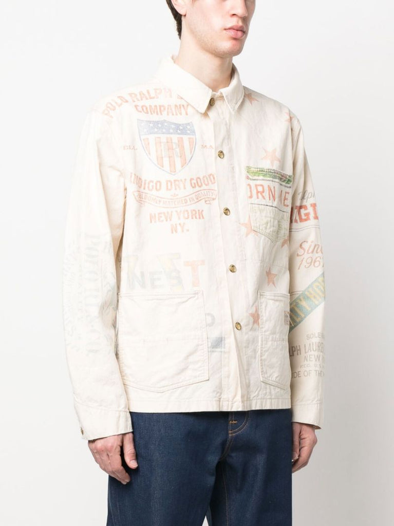 Neutral Printed Cotton Shirt Jacket