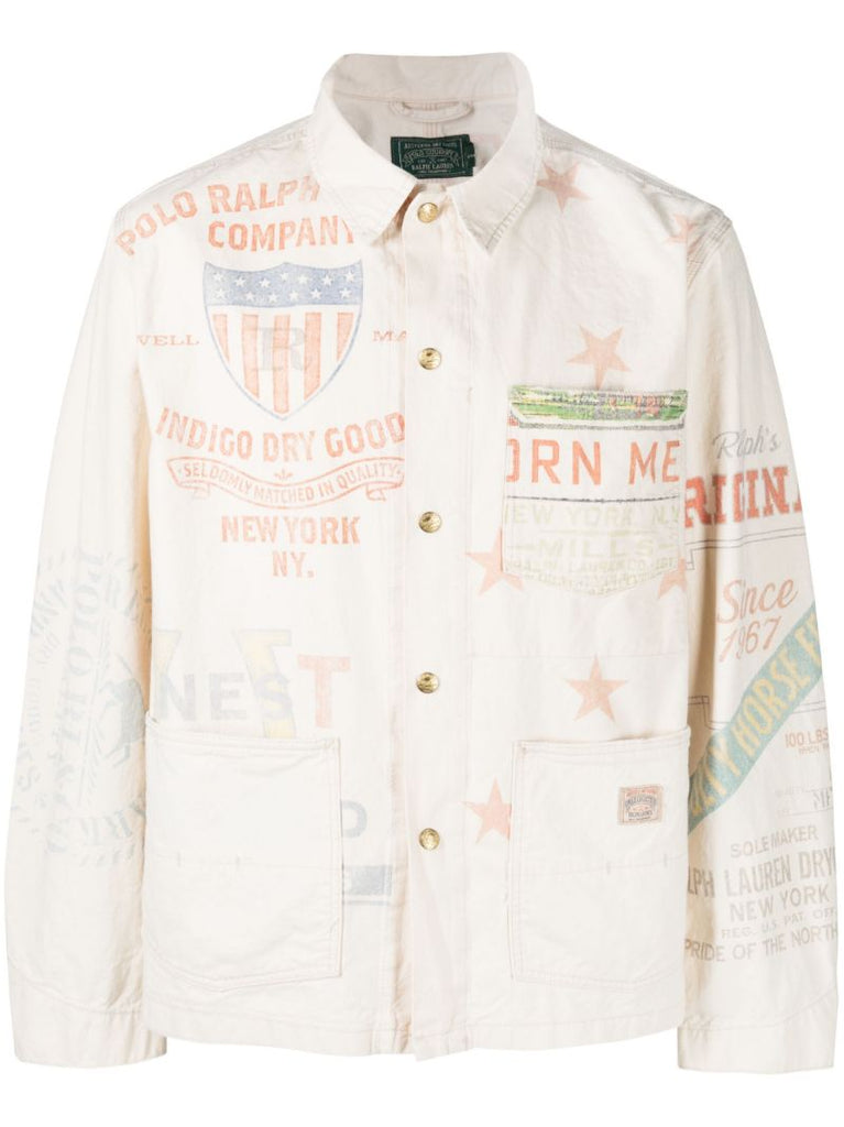 Neutral Printed Cotton Shirt Jacket