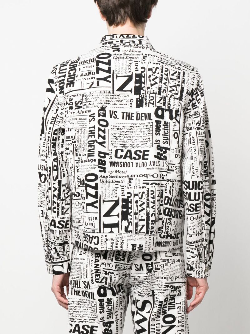 White Ozzy Newspaper Print Denim Jacket
