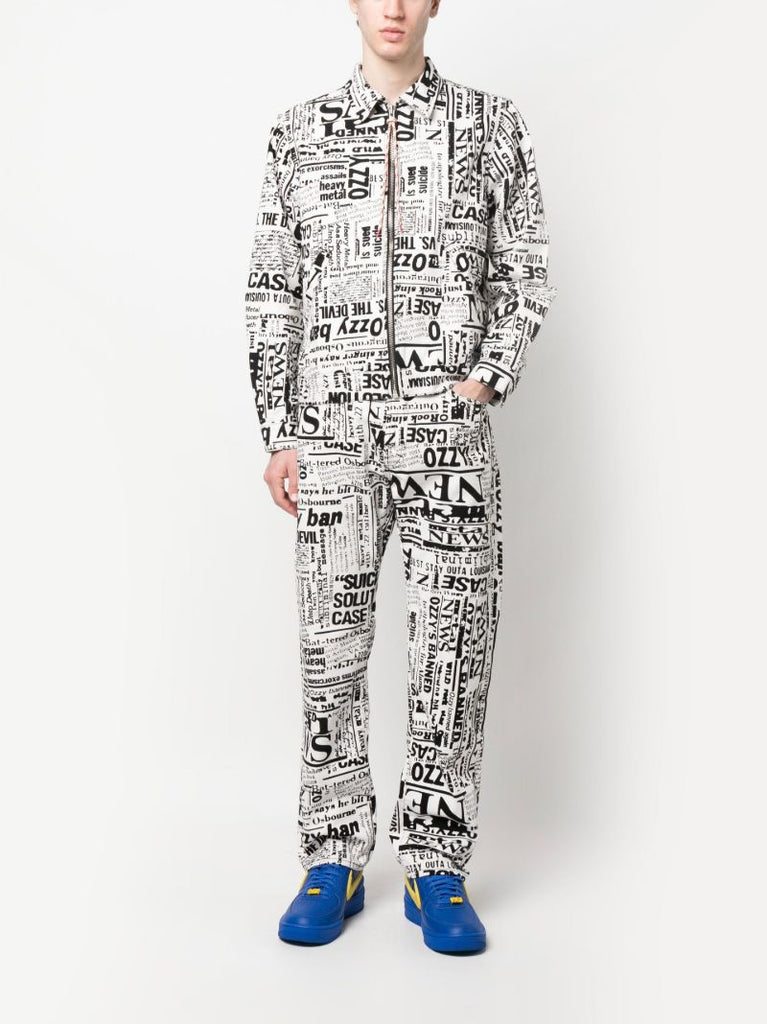 White Ozzy Newspaper Print Denim Jacket