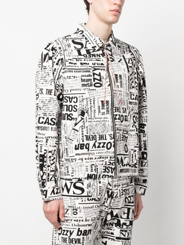 White Ozzy Newspaper Print Denim Jacket