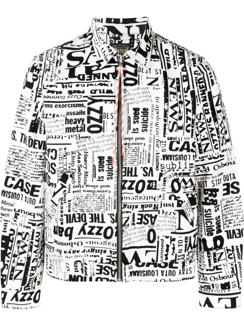 White Ozzy Newspaper Print Denim Jacket