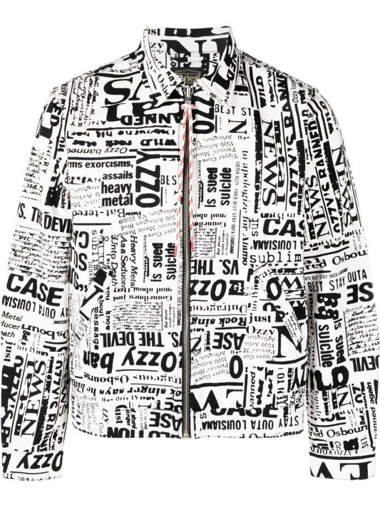 White Ozzy Newspaper Print Denim Jacket