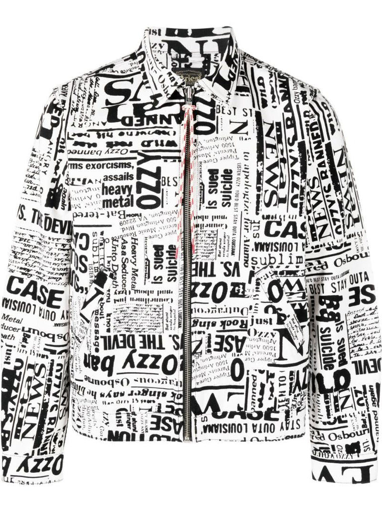 White Ozzy Newspaper Print Denim Jacket