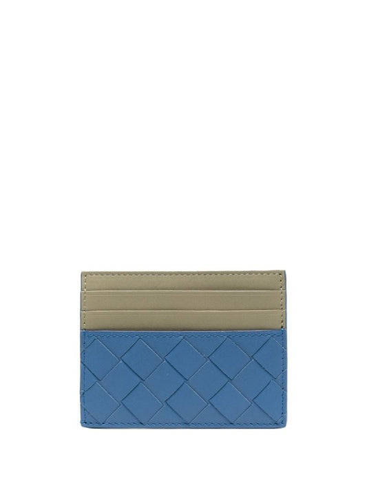 Blue Intrecciato Two-tone Leather Cardholder