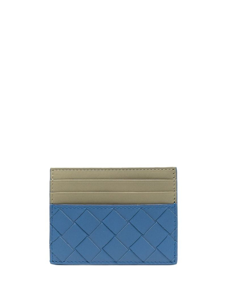 Blue Intrecciato Two-tone Leather Cardholder