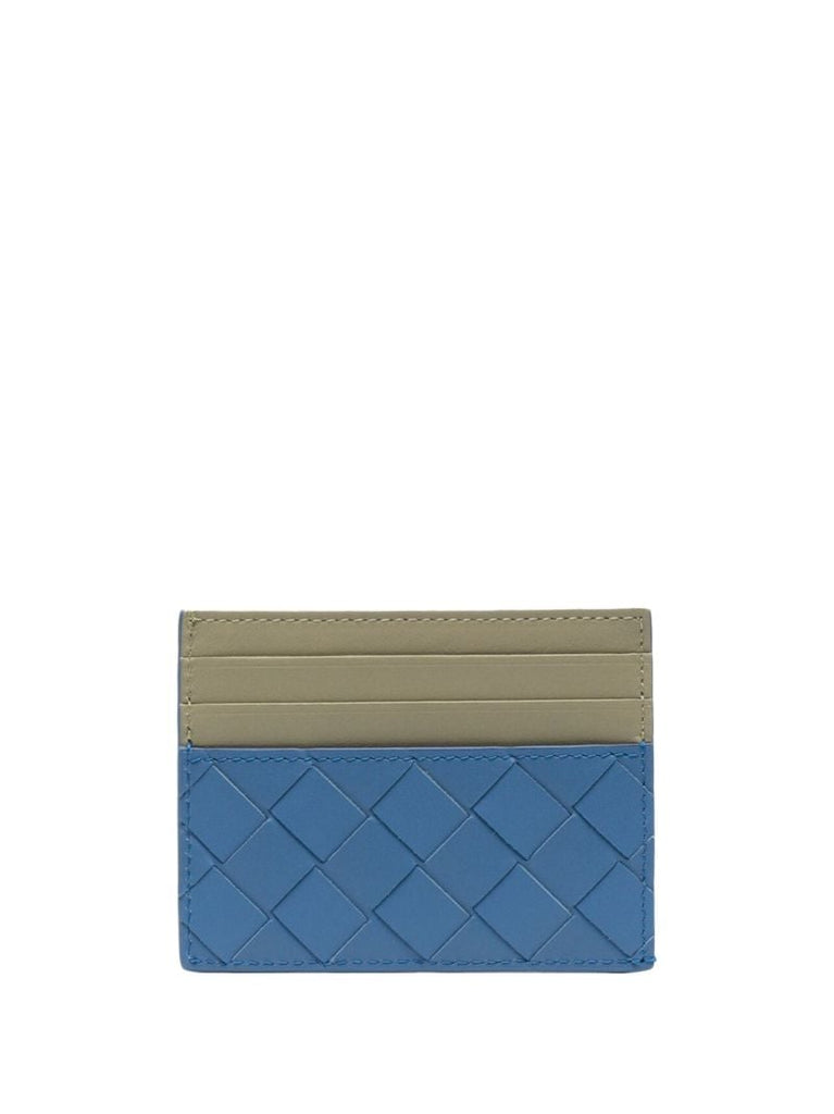 Blue Intrecciato Two-tone Leather Cardholder